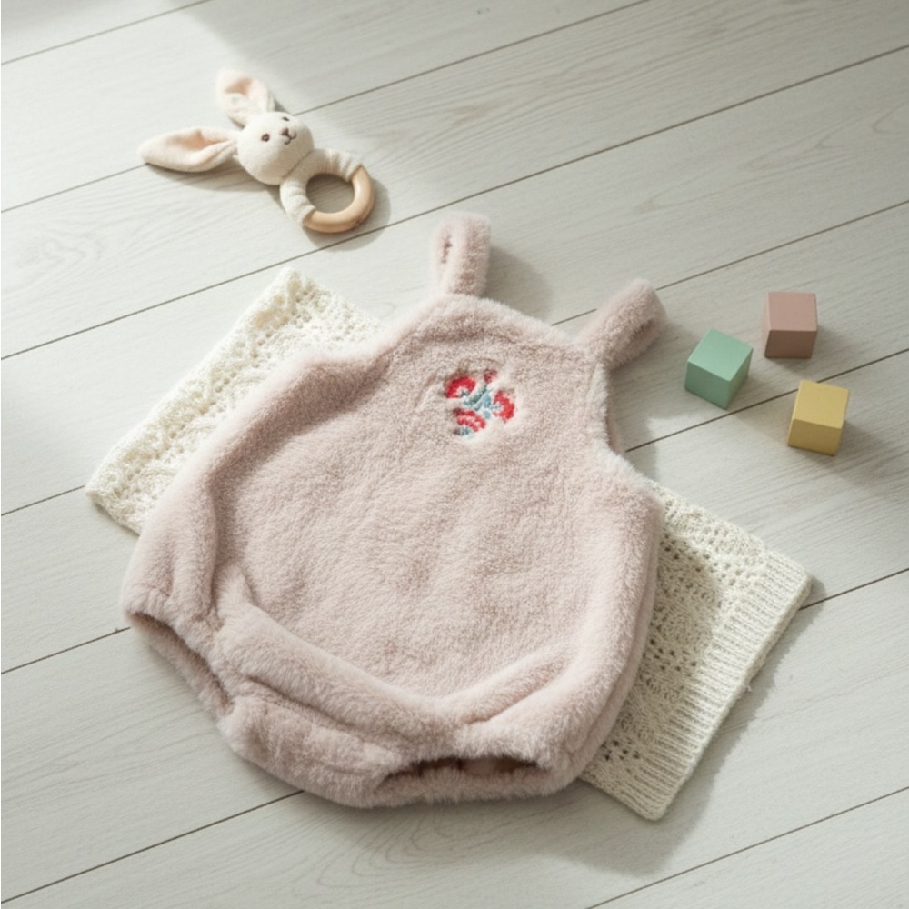 ETTOI Baby Girls Pink Faux Fur Romper, Size 18M